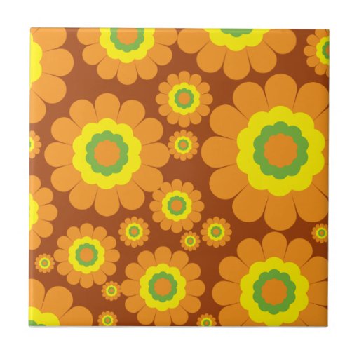 Groovy Seventies Flowers Small Square Tile | Zazzle