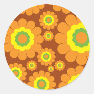 Groovy 70's Flowers Classic Round Sticker