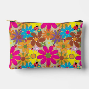 Groovy 70s Hippie Floral Retro Flower Power Accessory Pouch
