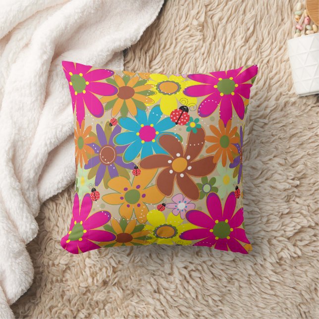 Groovy 70s Hippie Floral Retro Flower Power Cushion (Blanket)