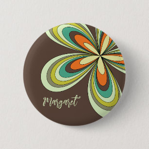 Groovy 70s Hippie Flower Brown Retro Daisy Name 6 Cm Round Badge