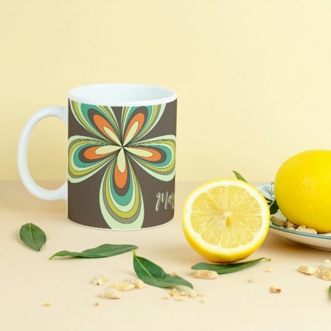 Groovy 70s Hippie Flower Brown Retro Daisy Name Coffee Mug (Creator Uploaded)