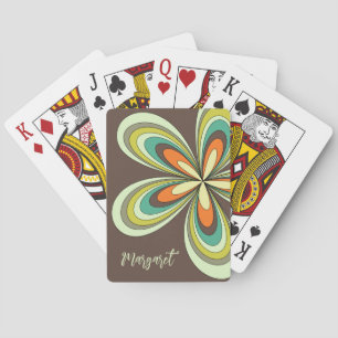 Groovy 70s Hippie Flower Brown Retro Daisy Name Playing Cards