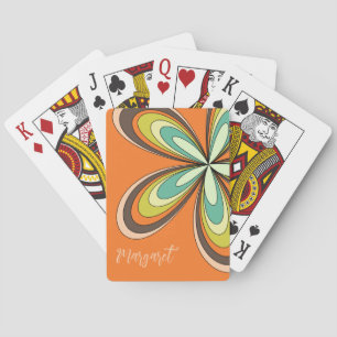 Groovy 70s Hippie Flower Orange Retro Daisy Name Playing Cards