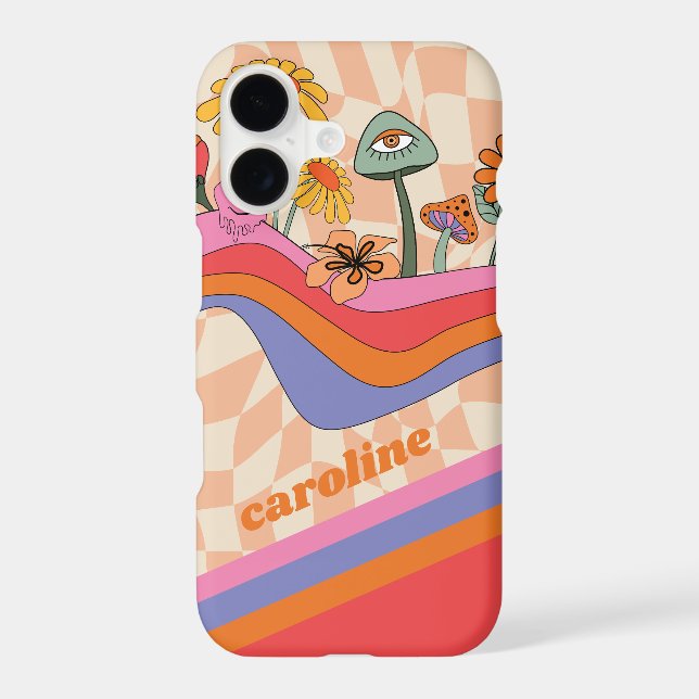 Groovy 70s Mushroom Flower Personalised Peach (Back)