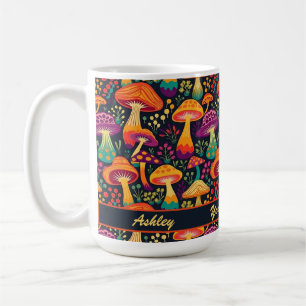 Groovy 70s Mushrooms Pattern Personalised Coffee Mug