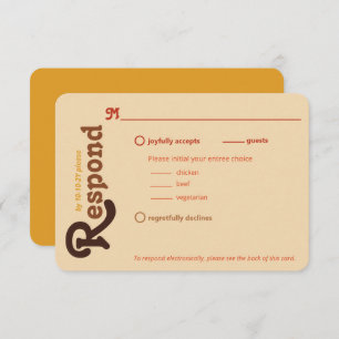 Groovy 70s Orange Brown Respond Please Wedding RSVP Card