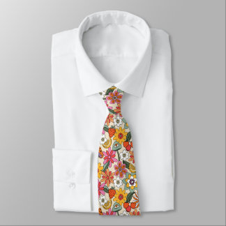 Groovy 70's, Orange, Pink, & Green Floral Tie