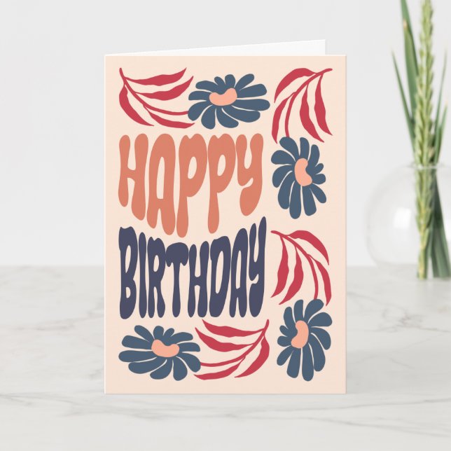 Groovy 70s Psychedelic Floral Retro Birthday Card (Front)