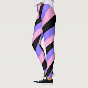 Groovy 70s psychedelic Pink & purple Striped black Leggings