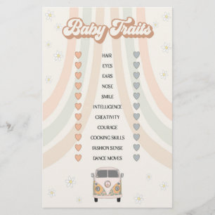 groovy 70s retro baby shower game baby traits game