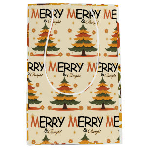 Groovy 70s Retro Christmas Tree Holiday Medium Gift Bag