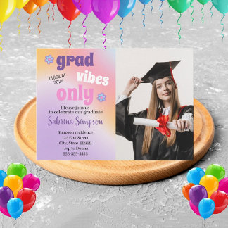 Groovy 70's Retro Cute Photo Graduation Invitation