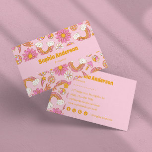 Groovy 70s Retro Floral Vintage Warm Tone Business Card