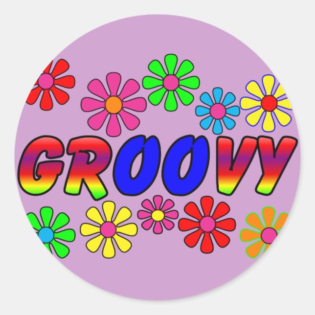Groovy 70's Retro Flower Power Gifts Classic Round Sticker (Front)