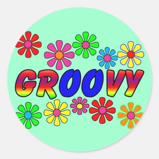 Groovy 70's Retro Flower Power Gifts Classic Round Sticker (Front)