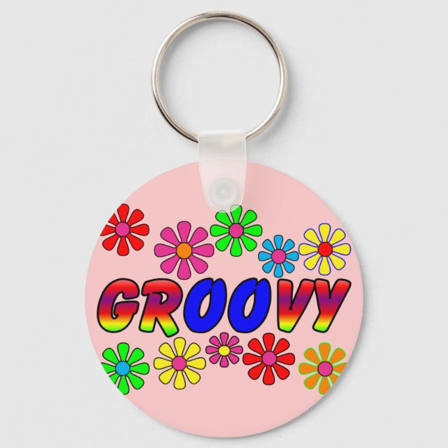 Groovy 70's Retro Flower Power Gifts Key Ring (Front)