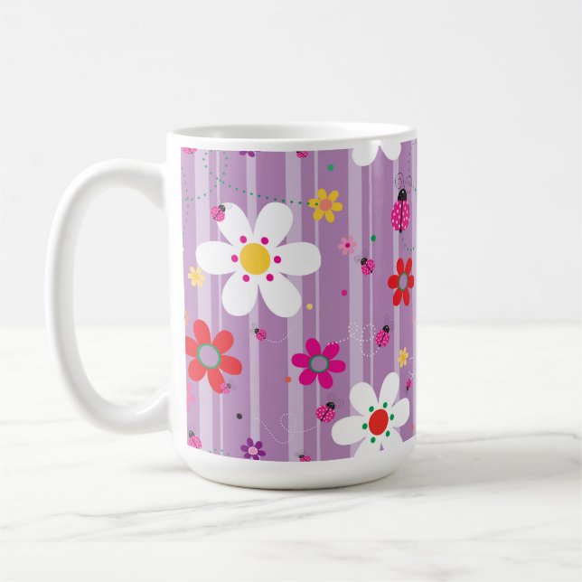 Groovy 70s Retro Hippie Flower Power Ladybug Coffee Mug (Left)
