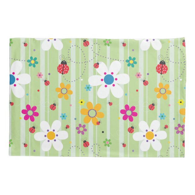 Groovy 70s Retro Hippie Flower Power Ladybug Pillowcase (Back)