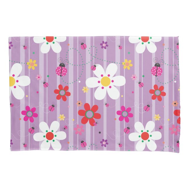 Groovy 70s Retro Hippie Flower Power Ladybug Pillowcase (Front)