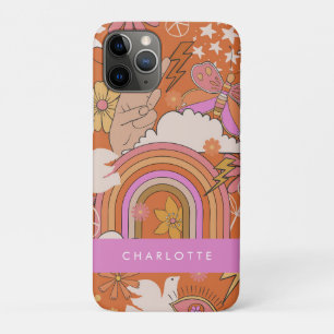 Groovy 70s Retro Hippie Peace Orange Bohemian iPhone 11 Pro Case