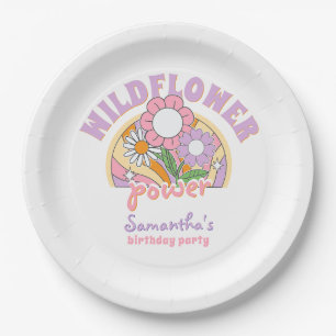 Groovy 70s Retro Wildflower Flower Power Birthday Paper Plate