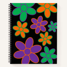 Groovy 70s Style Flower Spiral Notebook