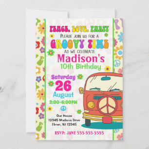 Groovy 70s Themed Birthday Invitation / Hippie Van