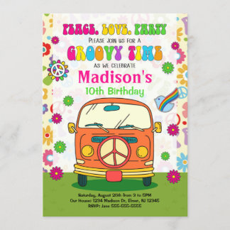 Groovy 70s Themed Birthday Invitation / Hippie Van