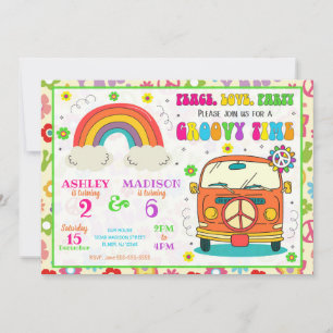 Groovy 70s Themed Hippie Van Joint Birthday Invitation