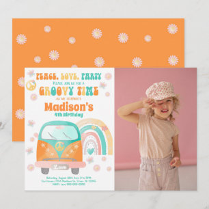 Groovy 70s Themed Hippie Van Photo Birthday Invitation