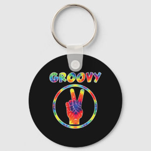 Groovy 70's Tie Dye - Vintage Tee For Retro Party  Key Ring