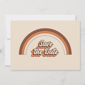 Groovy 70s Typography Retro Terracotta Rainbow Save The Date