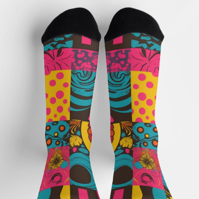 Groovy 70s Vibes Retro Pattern Socks (Top)