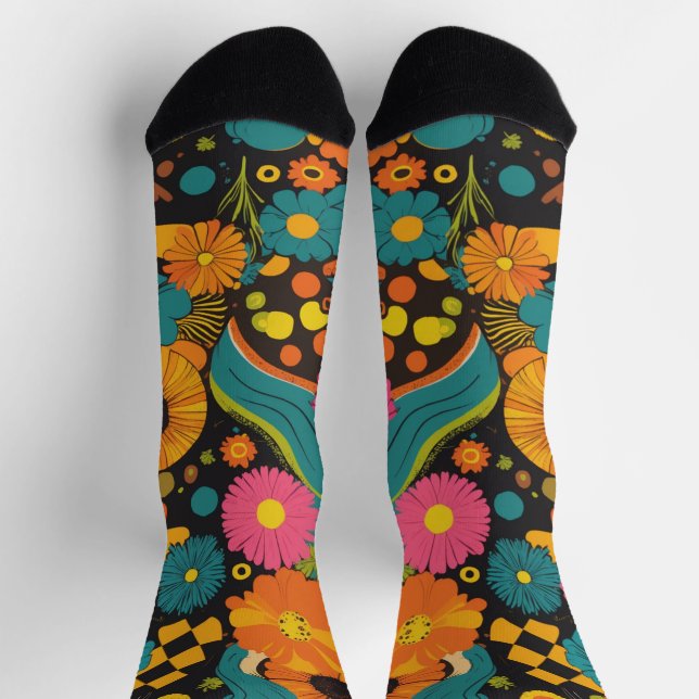Groovy 70s Vibes Retro Pattern Socks (Top)