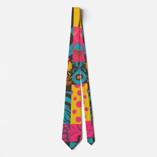 Groovy 70s Vibes Retro Pattern Tie (Front)