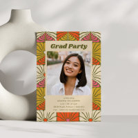 Groovy 70s Vintage Orange Floral Graduation Photo
