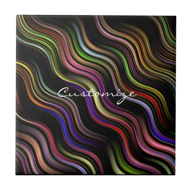 Groovy 70's wavy hippie psychedelic ceramic tile (Front)