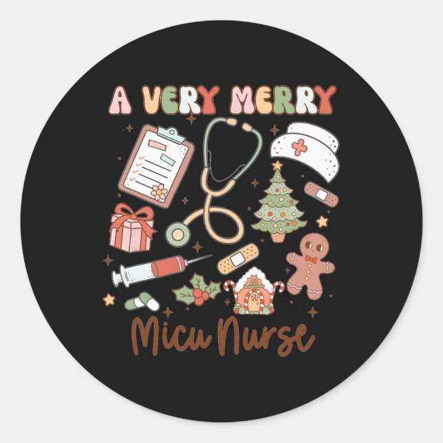 Groovy A Very Merry Micu Nurse Xmas Medical Intens Classic Round Sticker (Front)