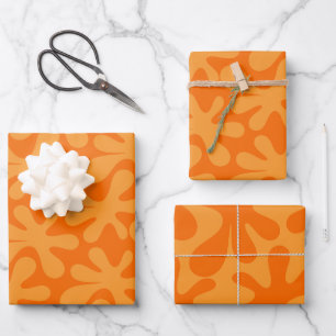 Groovy Abstract Amoeba Dance Orange Pattern Wrapping Paper Sheet
