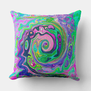 Groovy Abstract Aqua and Navy Lava Swirl Cushion