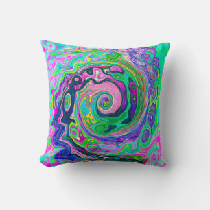 Groovy Abstract Aqua and Navy Lava Swirl Cushion