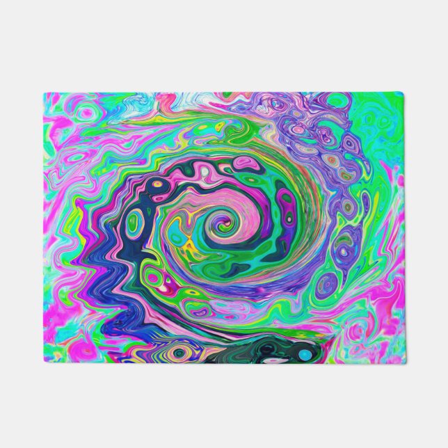 Groovy Abstract Aqua and Navy Lava Swirl Doormat (Front)