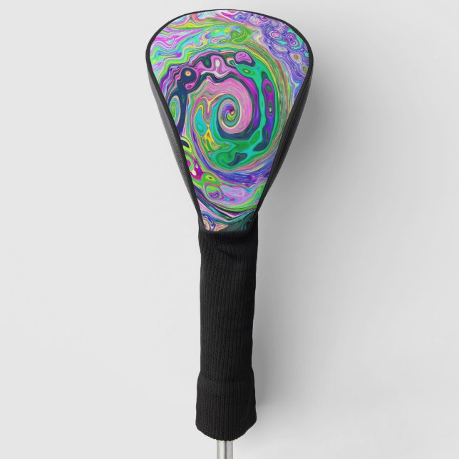 Groovy Abstract Aqua and Navy Lava Swirl Golf Head Cover (Front)