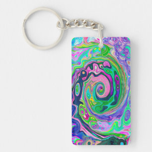 Groovy Abstract Aqua and Navy Lava Swirl Key Ring