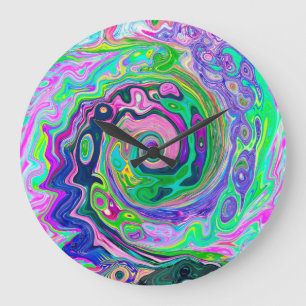 Groovy Abstract Aqua and Navy Lava Swirl Large Clock