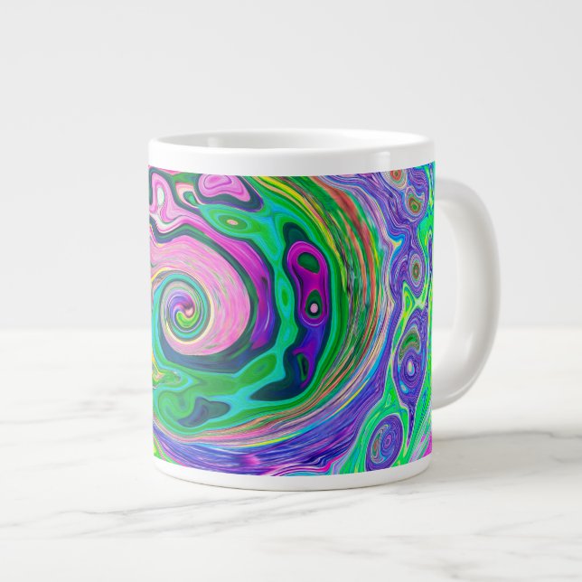 Groovy Abstract Aqua and Navy Lava Swirl Large Coffee Mug (Front Right)
