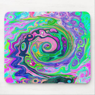 Groovy Abstract Aqua and Navy Lava Swirl Mouse Pad