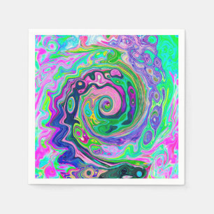 Groovy Abstract Aqua and Navy Lava Swirl Napkin