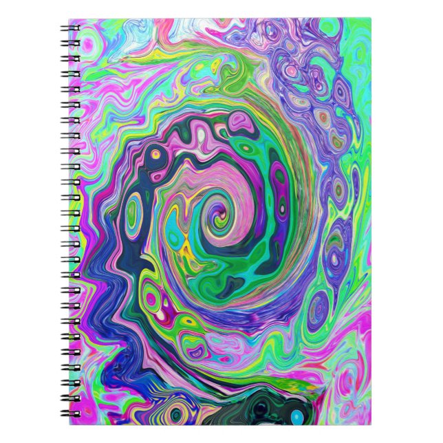 Groovy Abstract Aqua and Navy Lava Swirl Notebook (Front)